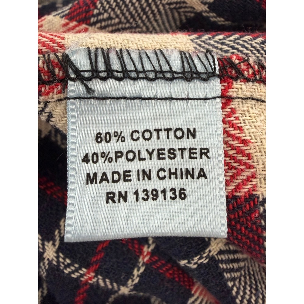Gray Earth Mens Flannel Shirt XL Plaid Navy Blue Red Herringbone Button Down - Picture 6 of 7